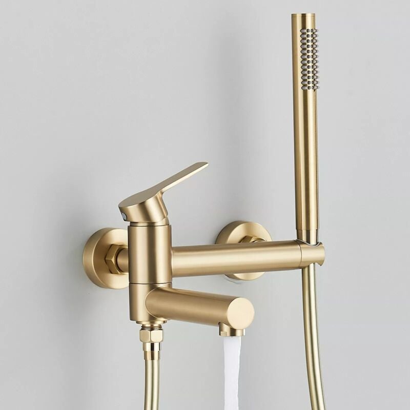 Robinet de salle de Bain Mitigeur Baignoire Cascade doré Monocommande de Douche avec douche à main Robinet de baignoire Mélangeur de bain apparent avec support mural et tuyau de douche de 1,5 m or bro