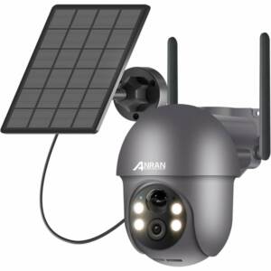 ANRAN Caméra de Surveillance Extérieur 3MP WiFi sans Fil Solaire avec Batteries PIR Détection Humaine Compatible Alexa,Q01 Gris