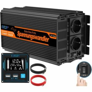 EDECOA Convertisseur Pur Sinus 12v 220v 230V convertisseur 2500w Pur Sinus avec télécommande Convertisseur 12v 220v 230V (2500w Nouvelle télécommande)