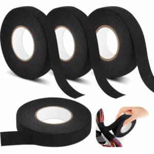 Lot de 4 Ruban de Câbles Noir, Résistant à la Chaleur Rubans 2 Tailles, Ruban Adhésif Isolant électrique, Ruban en Tissu pour Faisceaux de Câbles, Ménage Voiture Moto (19mm x 15m/15mm x 15m)