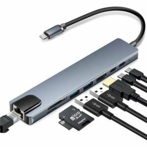 USB-C à 8 Ports pour appareils USB tels Que claviers, disques durs externes, moniteurs HDMI, chargeurs et câbles réseau, 15,33 x 3,24 x 1,4 cm