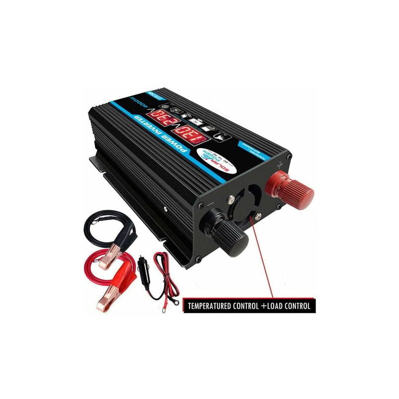 Convertisseur 12V 220V Pur Sinus 4000W Onduleur à Onde Sinusoïdale Pure Transformateur avec Télécommande & Double AC Prises de Courant pour RV Voiture de Camion Prises de Courant - Double AC Power
