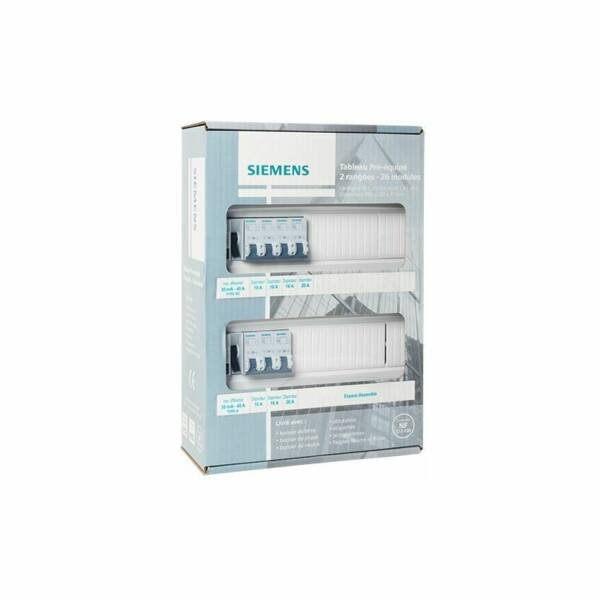 Tableau électrique pré-équipé 2 rangées 26 modules 7 disjoncteurs 2 interrupteurs différentiels - SIEMENS