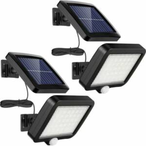 Lot De 2 Lampes Solaires D'Extérieur 56 Led Avec Détecteur De Mouvement, Étanchéité Ip65, Angle D'Éclairage 120°, Applique Murale Solaire Pour Jardin Avec Câble De 5 M