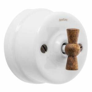 GARBY - Interrupteur Va & Vient Porcelaine Blanche Manette Bois Hêtre 10A-250V - Réf. 30308213 - FONTINI