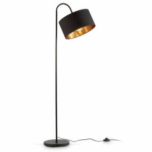 B.K.Licht lampadaire rétro pivotant I abat-jour en tissu noir et doré I pour une ampoule E27 I projecteur de plafond I abat-jour en tissu 30 cm I câble de 140 cm avec interrupteur à pied I livré sans