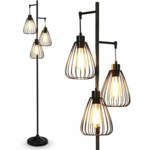 COSTWAY Lampadaire sur Pieds Rétro Design 170x25CM avec 3 Abat-Jours en Métal,193CM Câble E27 (Ampoule Non Incluse)