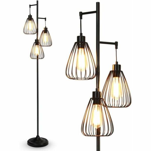 COSTWAY Lampadaire sur Pieds Rétro Design 170x25CM avec 3 Abat-Jours en Métal,193CM Câble E27 (Ampoule Non Incluse)