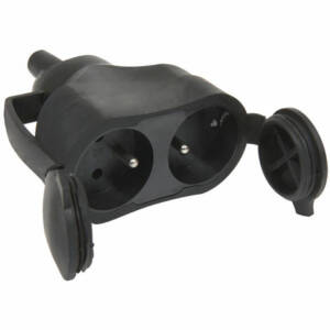 DEBFLEX - FICHE FEMELLE ETANCHE DOUBLE AVEC VOLET 2P+T 16A DROITE NOIR - 713760