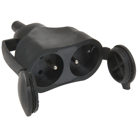 DEBFLEX - FICHE FEMELLE ETANCHE DOUBLE AVEC VOLET 2P+T 16A DROITE NOIR - 713760