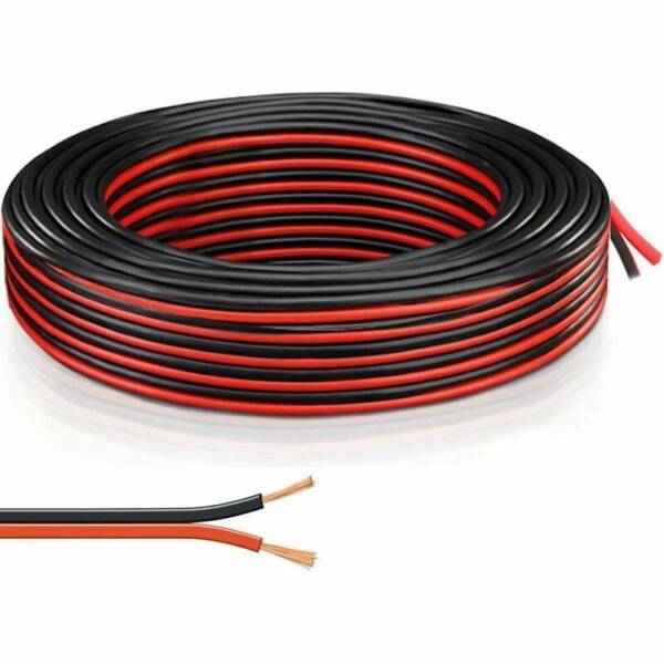 Câble électrique fil cuivre 2x 0,5mm² 20AWG rouge noir ruban LED souple flexible, 5 mètres